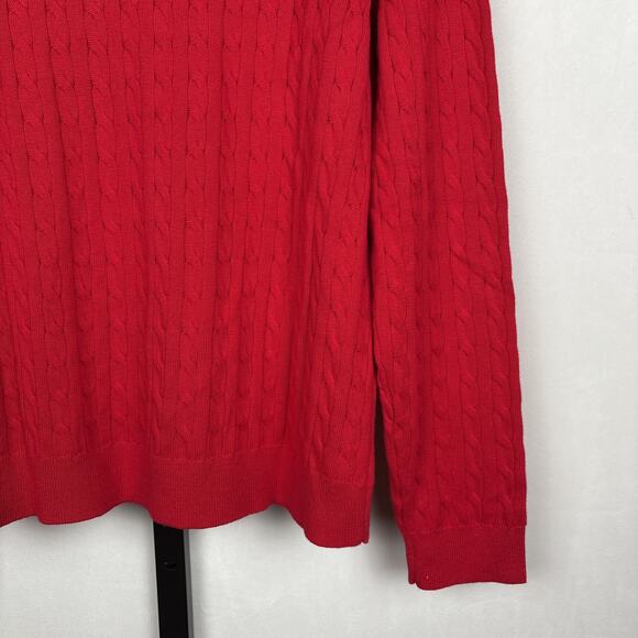 Lands’ End Cable Knit Sweater Women’s XL 18 Red Turtleneck 100% Cotton Stretch - Picture 8 of 12